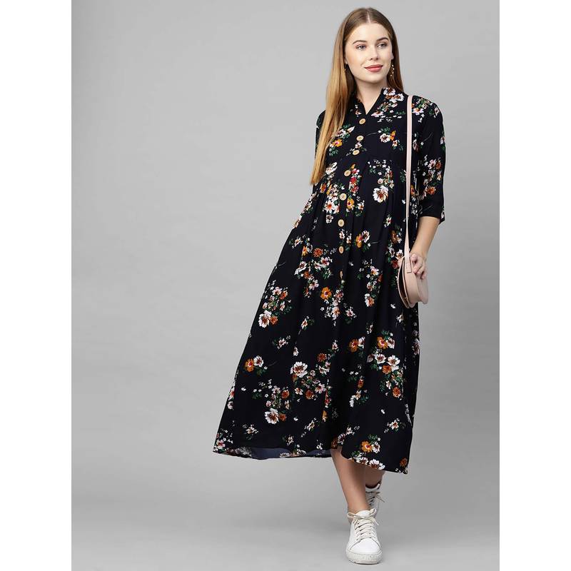 MomToBe Woman Navy Blue Floral Maternity Maxi Dress (L)