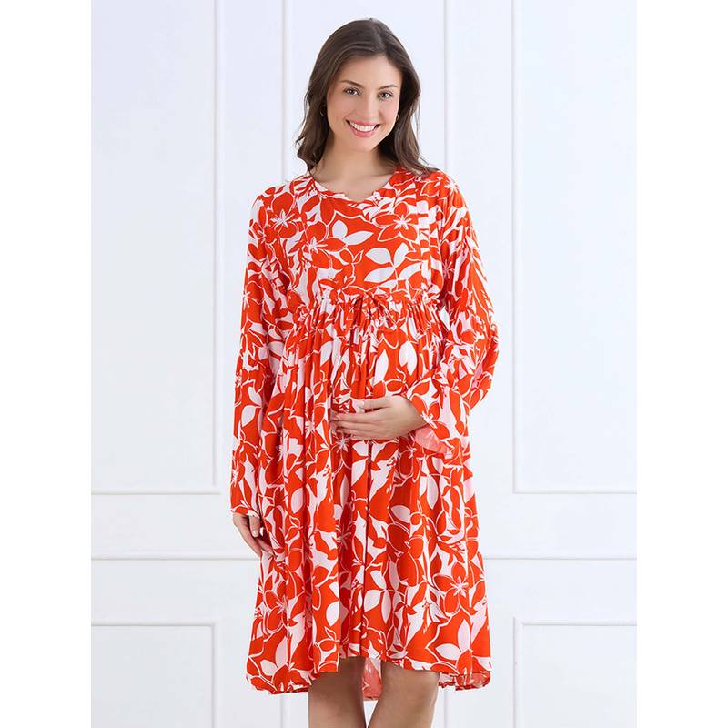 MomToBe Bold Folral Print Bell Sleeve Maternity Dress (M)