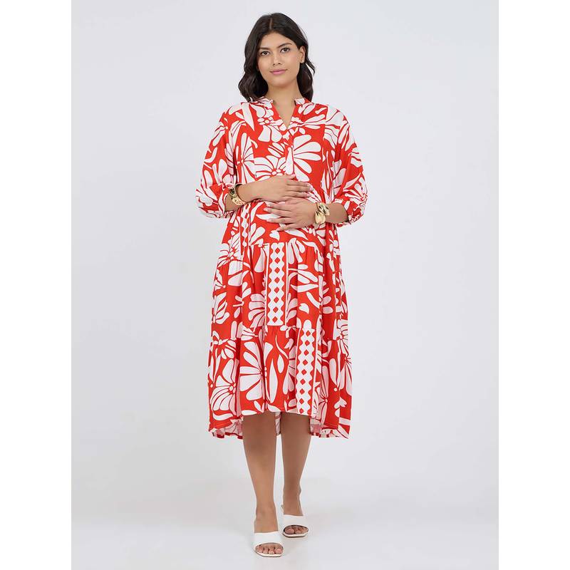 MomToBe Floral Print Maternity Fit And Flare Midi Dress (M)