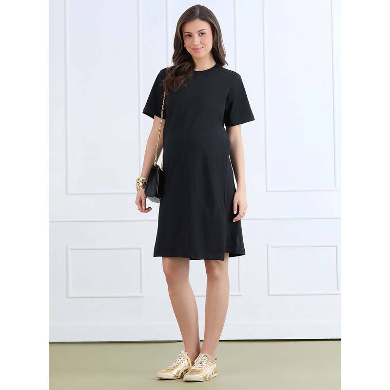 MomToBe Cotton Black Maternity T Shirt Dress (M)