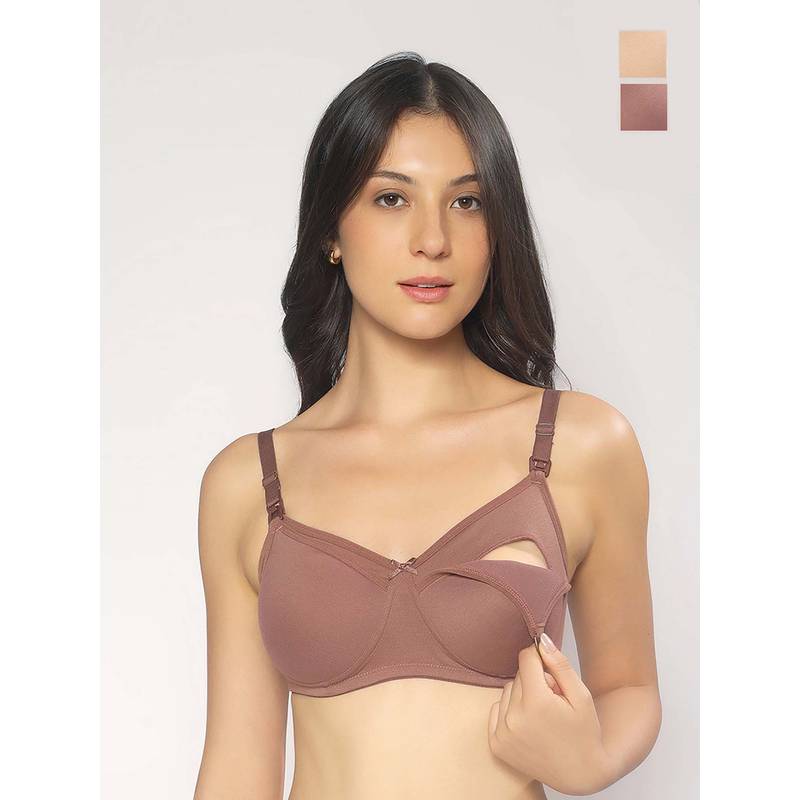 MomToBe Cotton Non-Padded Non Wired Maternity Bra Multi-Color (Pack of 2) (30)