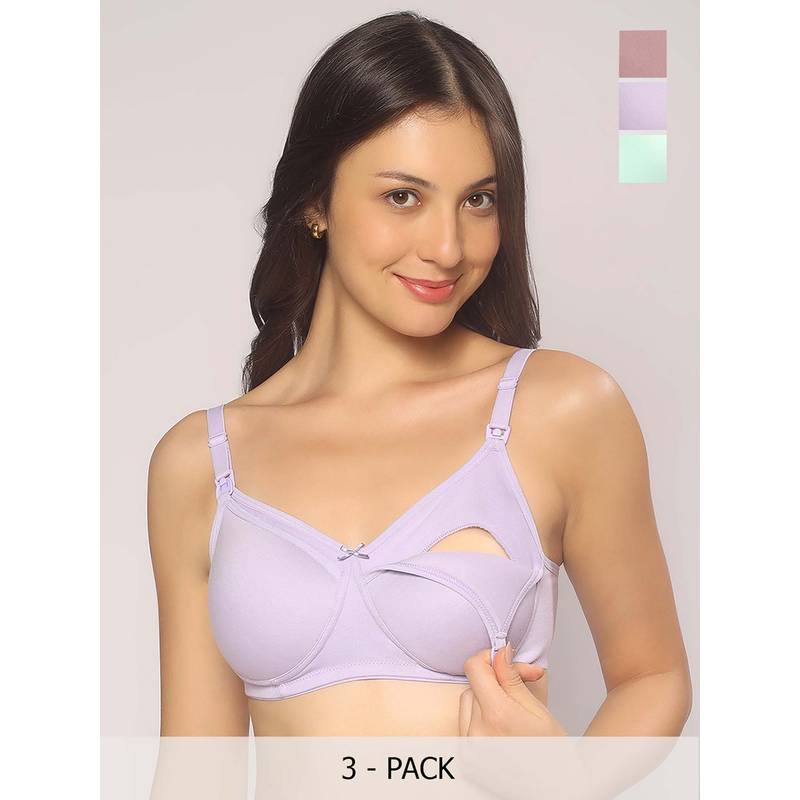 MomToBe Cotton Non-Padded Non Wired Maternity Bra Multi-Color (Pack of 3) (38)