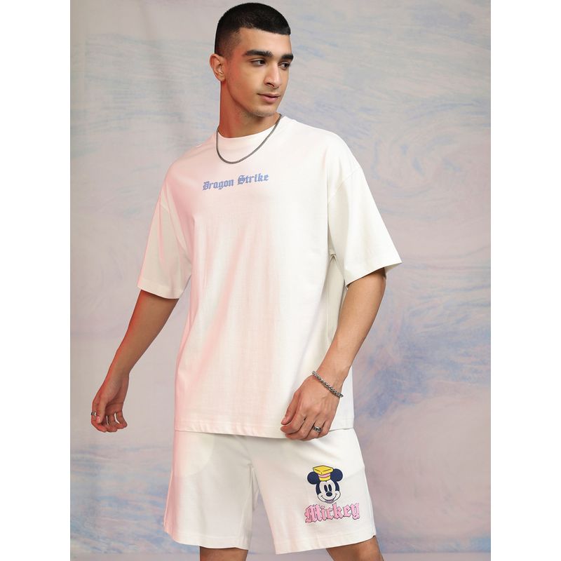 HIGHLANDER Men Mickey Mouse Printed Shorts Sleeves Pure Cotton T-shirt With Shorts (Set of 2) (L)