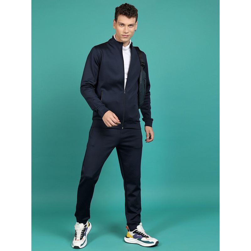 HIGHLANDER Men Navy Blue Mock Collar Sweatshirt With Joggers (Set of 2) (XS)