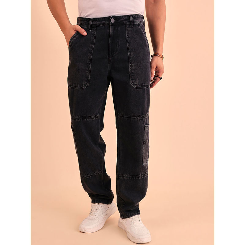 Style Quotient Men Black Relaxed Loose Fit Jeans (30)