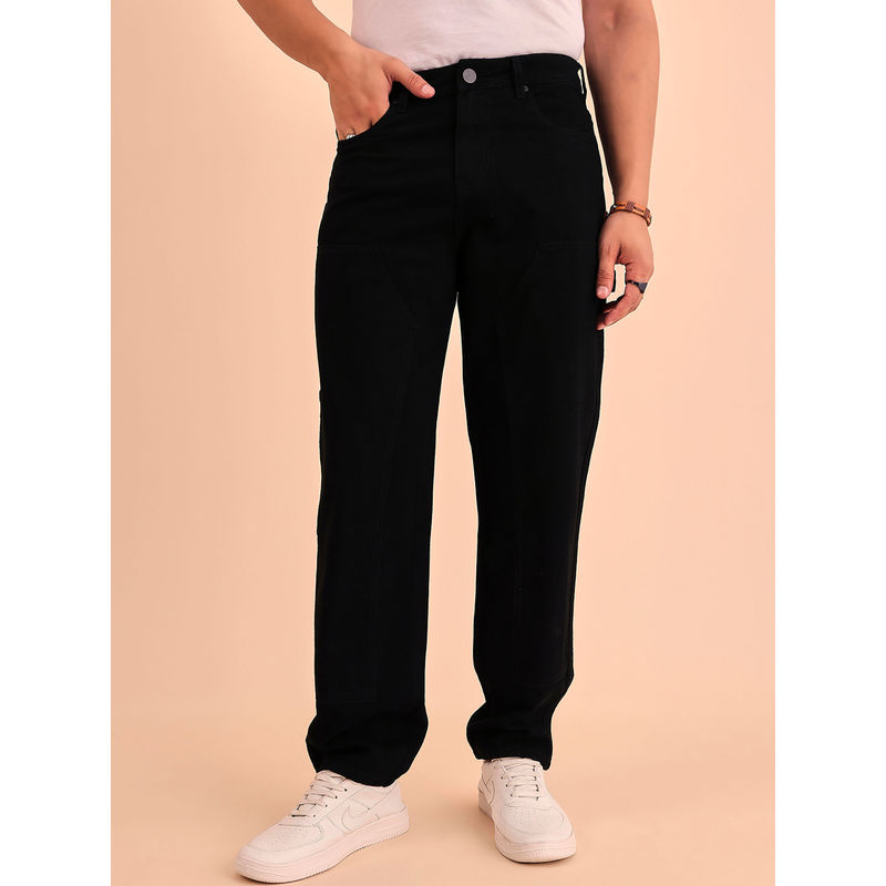 Style Quotient Men Black Relaxed Fit Mid Rise Carpenter Jeans (30)