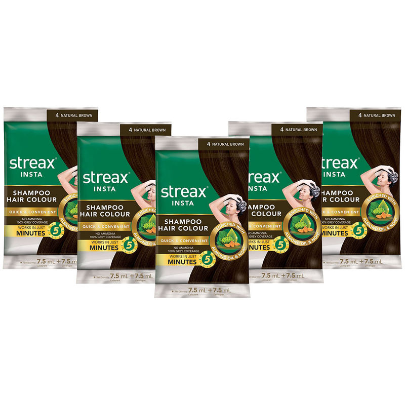 Streax Insta Shampoo Hair Colour Natural Brown Pack Of 5 Buy Streax