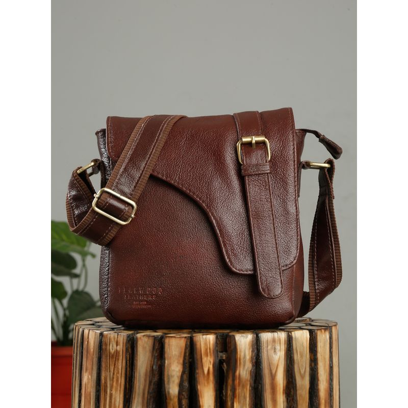 Buy Teakwood Leather Men's Brown Asymmetrical Messenger Bag Online