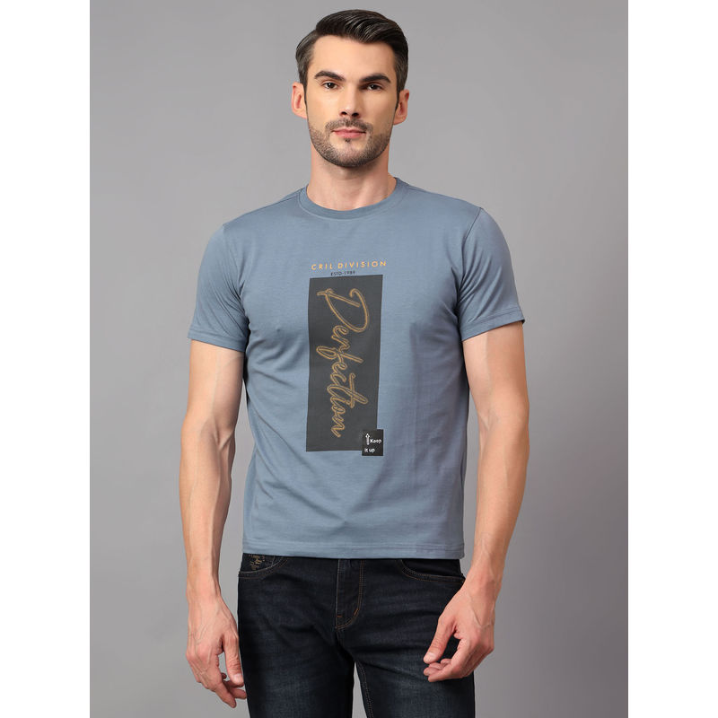 Cantabil Men Grey Typographic Round Neck Half Sleeve T-Shirt (XL)