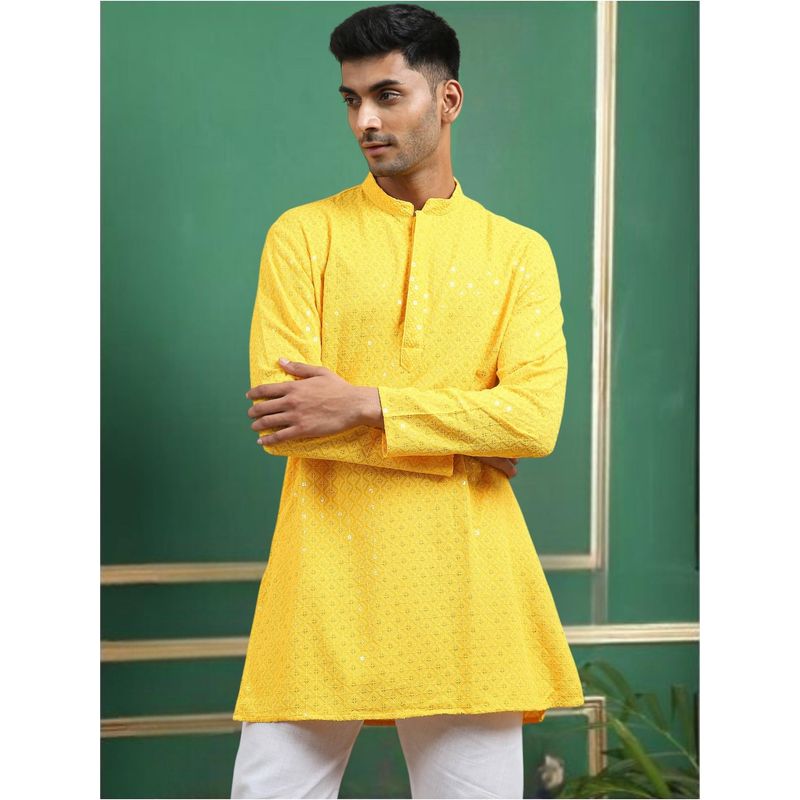 TATTVA Yellow Toned Chikankari Cotton Short Kurta (36)