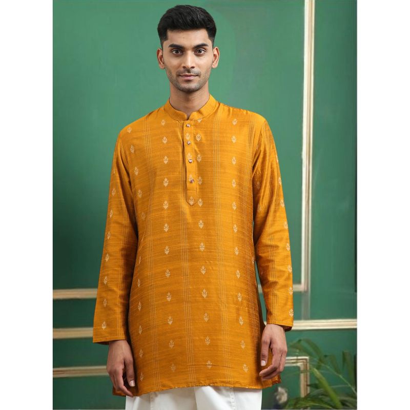 TATTVA Yellow Toned Woven Design Cotton Short Kurta (44)