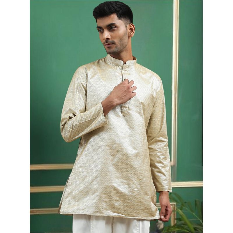 TATTVA Mellow Toned Jacquard Polyester Short Kurta (42)