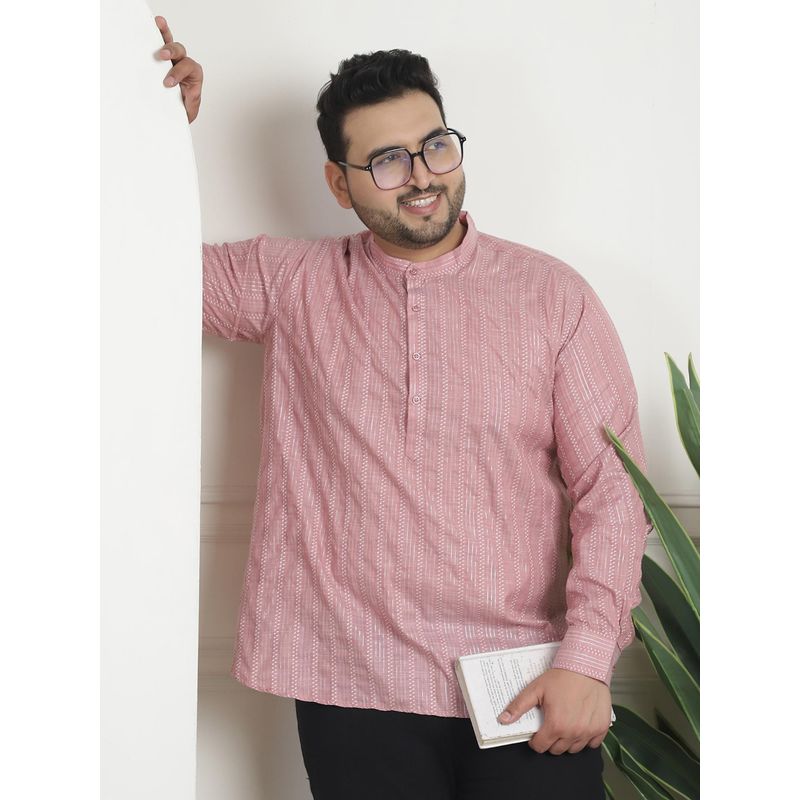 SOJANYA Men Cotton Woven Design Pink Short Kurta (46)
