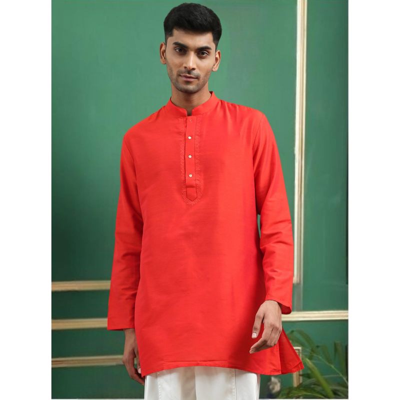 TATTVA Red Toned Embroidered Cotton Short Kurta (36)