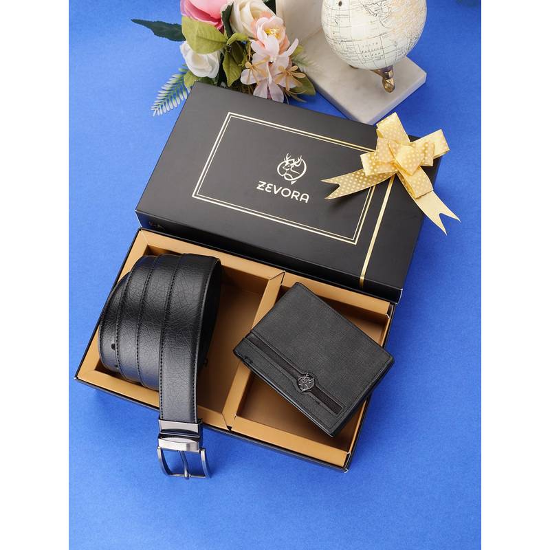 ZEVORA Men Accessory Reversiable Belt and Wallet Gift Set-Black (28)
