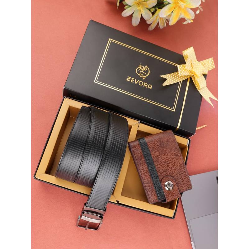ZEVORA Men Accessory Reversiable Belt and Wallet Gift Set-Black (40)