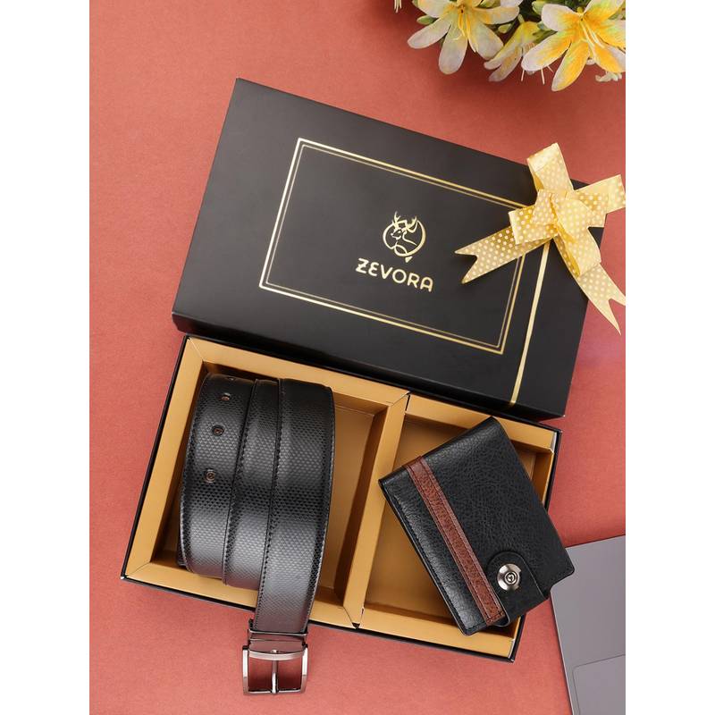 Zevora Buy ZEVORA Men Accessory Reversiable Belt and Wallet Gift Set-Black Online