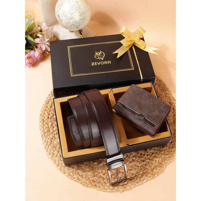 Zevora Buy ZEVORA Men Accessory Reversiable Belt and Wallet Gift Set-Brown Online