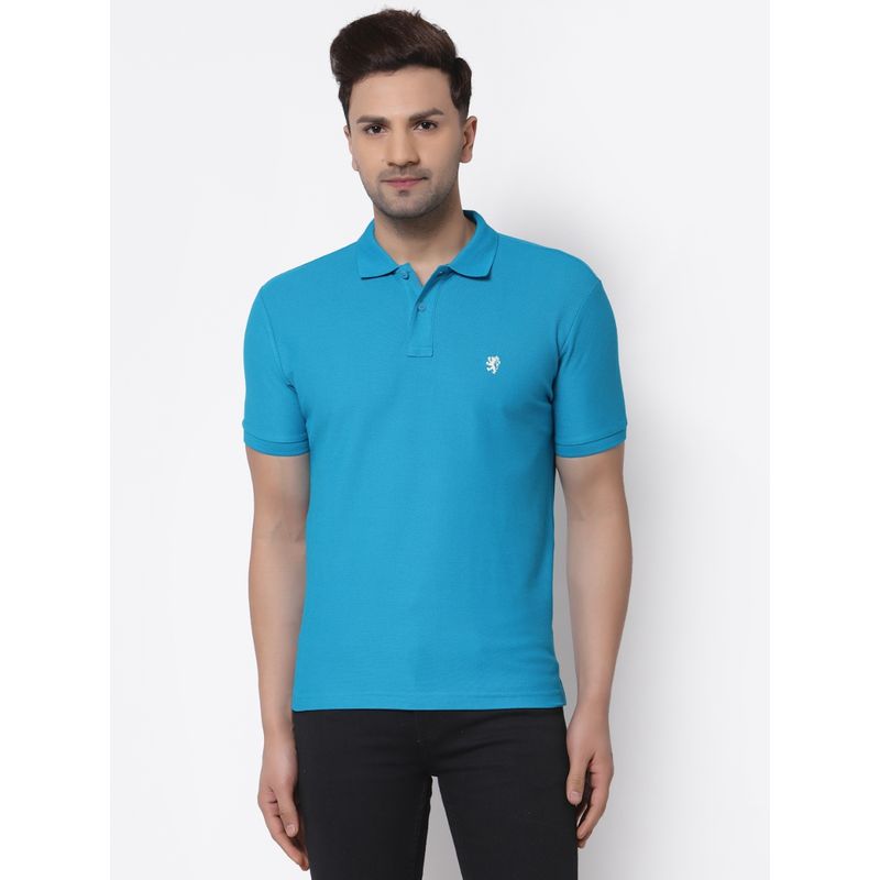 Red Tape Men Blue Solid Polo Collar Pure Cotton T-Shirt (L)
