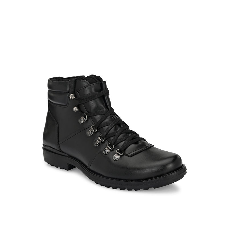 Delize Solid Black Lace-Up Boots (UK 7)