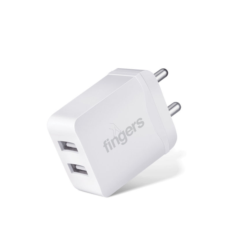 FINGERS PA Dual USB Power Mobile Adapter Dual USB Ports | BIS Certified | Matte White