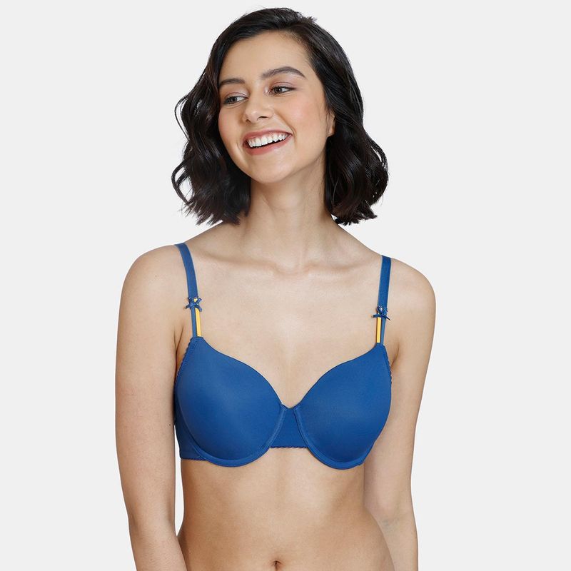 Zivame Beautiful Basics Padded Wired 3-4th Coverage T-Shirt Bra Set Sail Blue (32B)