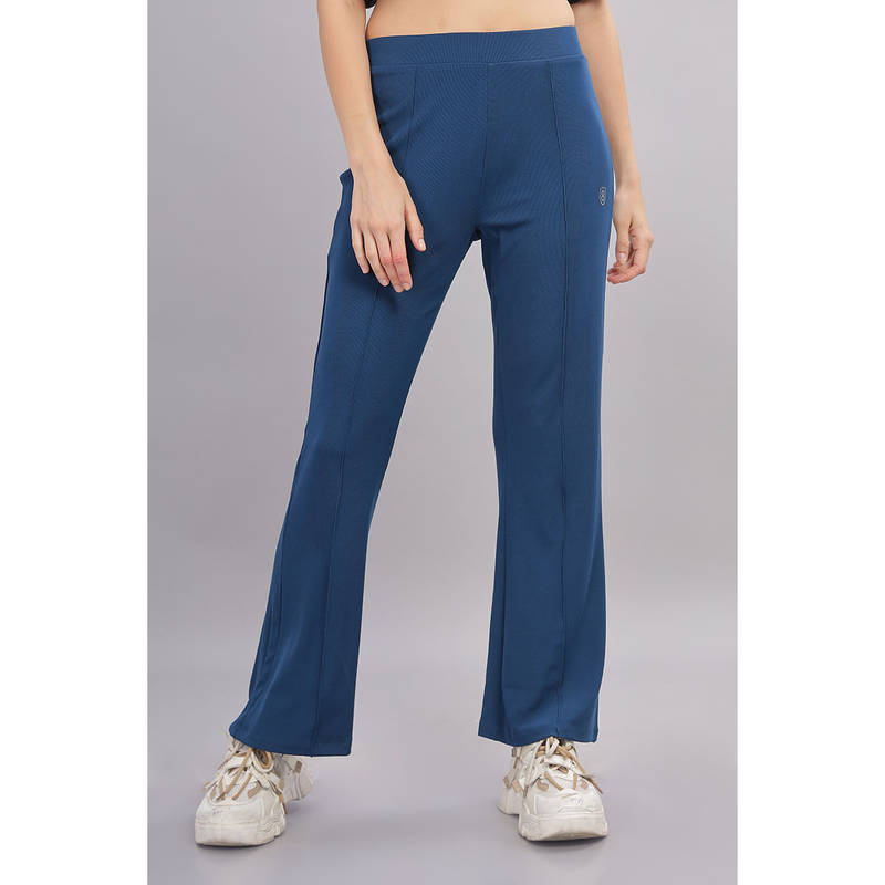 DOMIN8 Blue Women's Super Stretch Flexible Trendy Flare Pants (S)