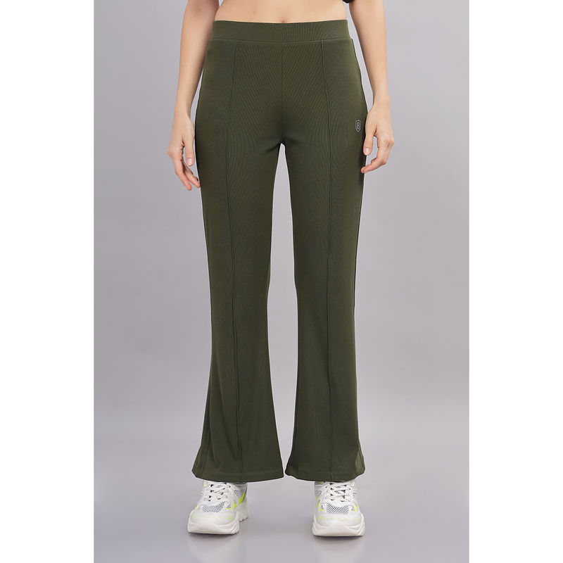 DOMIN8 Olive Women's Super Stretch Flexible Trendy Flare Pants (L)