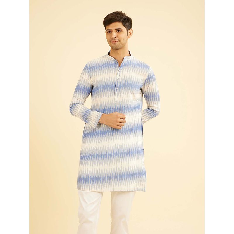 Manyavar Light Blue Festivity Charm Mid Length Kurta For Men (M)