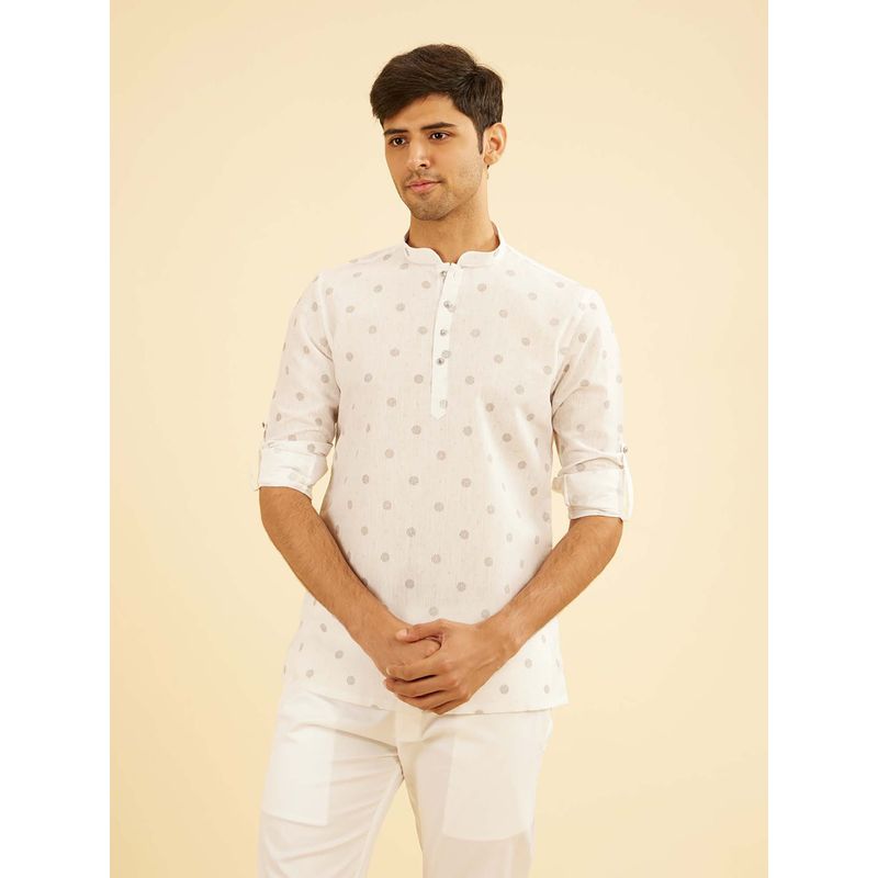 Manyavar Elegant White Short Kurta For Men (L)