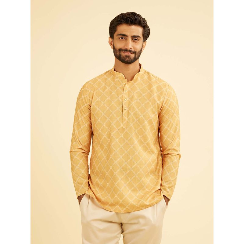 Manyavar Mustard Glow Short Kurta For Men (XL)