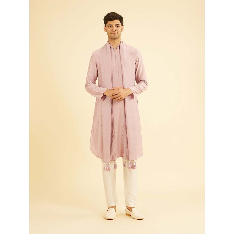 Manyavar Radiant Dusty Pink Kurta & Pyjama with Dupatta For Men (M)