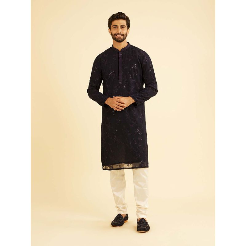 Manyavar Regal Dark Purple Kurta & Churidar For Men (M)