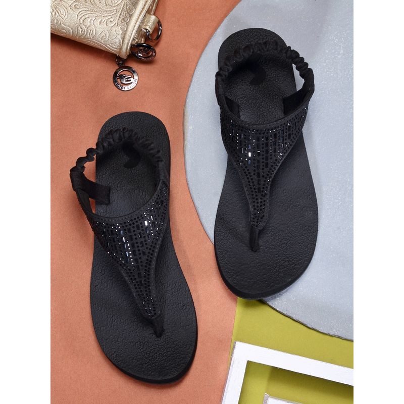 SOLETHREADS Yoga Sandal Black Solid Women Sandals (UK 8)