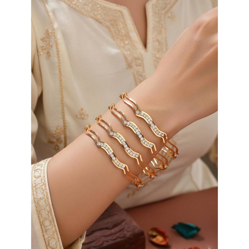 NVR Women Gold Plated CZ Stone Bangles (Pack of 4) (XS)
