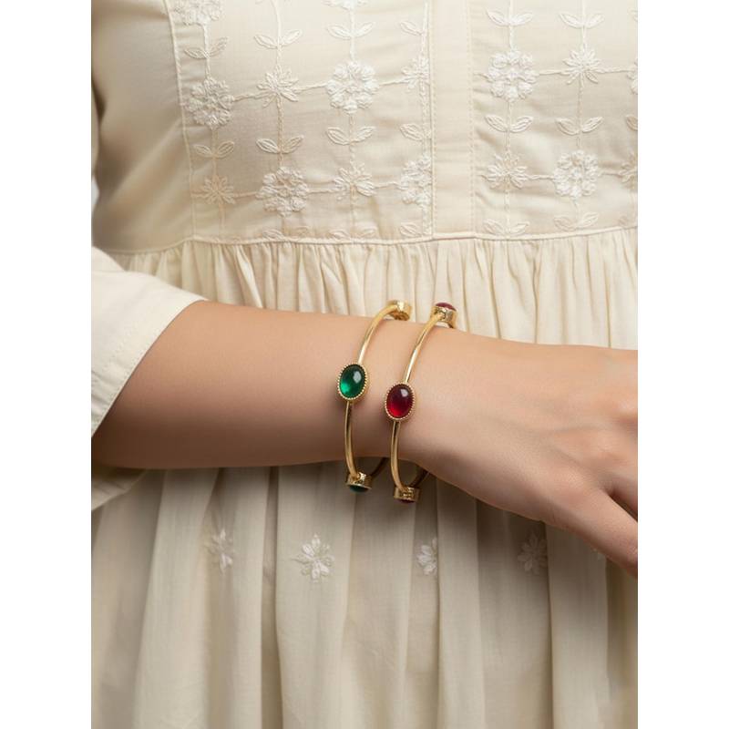 NVR Women Gold Plated Artificial Stone Kada (XS)