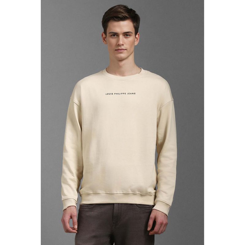 Louis Philippe Beige Solid Sweatshirt (S)