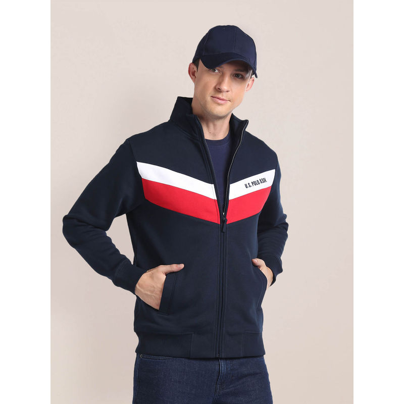 U.S. POLO ASSN. High Neck Brand Striped Sweatshirt (L)