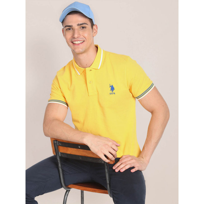 U.S. POLO ASSN. Striped Collar Pique Polo T-Shirt (S)