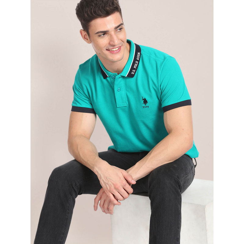 U.S. POLO ASSN. Branded Collar Pique Polo T-Shirt (M)