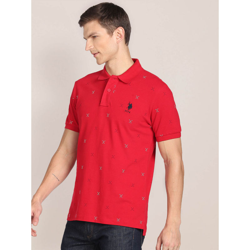 U.S. POLO ASSN. All Over Brand Print Polo T-Shirt (S)
