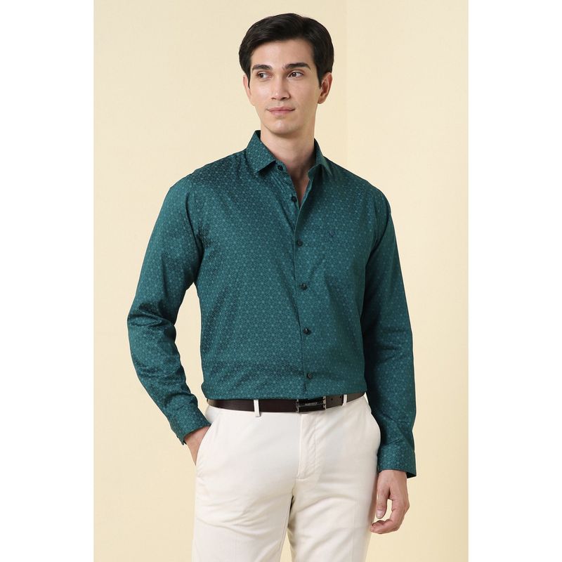 Allen Solly Men Green Print Full Sleeves Formal Shirt (38)