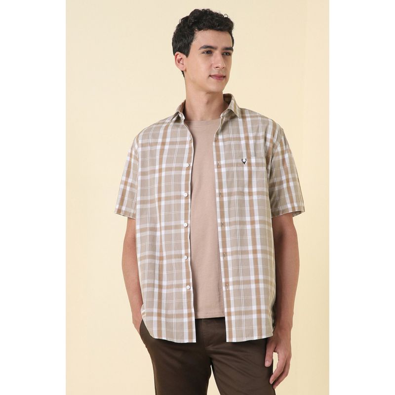 Allen Solly Men Beige Slim Fit Check Half Sleeves Casual Shirt (38)