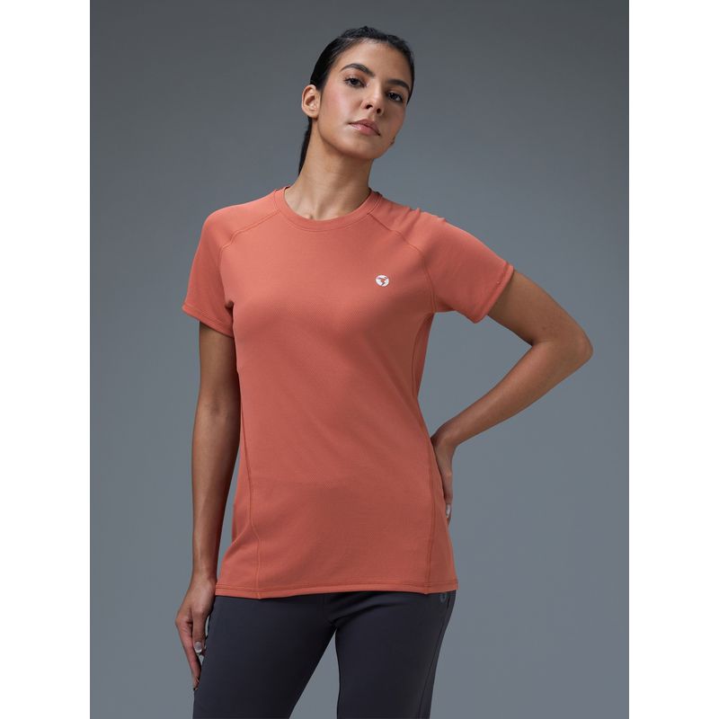 Technosport Women Slim Fit Round Neck Peach Sport T-Shirt (M)