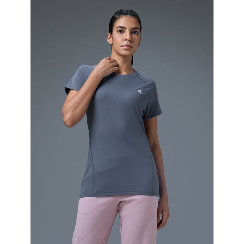 Technosport Women Slim Fit Round Neck Grey Sport T-Shirt (L)