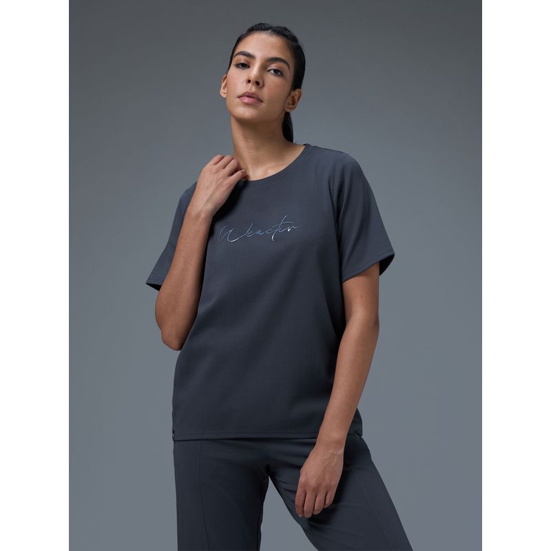 Technosport Women Printed Relaxed Fit Round Neck Grey Sport T-Shirt (S)