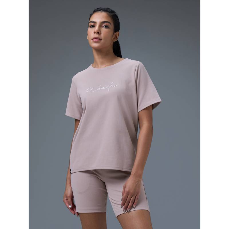 Technosport Women Printed Relaxed Fit Round Neck Mauve Sport T-Shirt (XL)