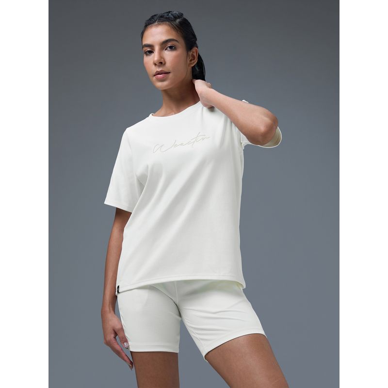 Technosport Women Printed Relaxed Fit Round Neck White Sport T-Shirt (S)