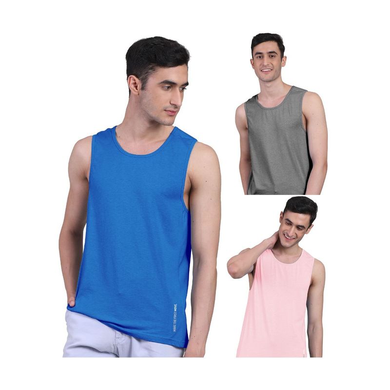 FREECULTR Mens Twin Skin Bamboo Cotton Anti Microbial Active Vest (Pack of 3) (S)