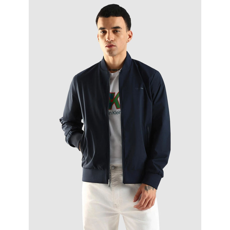Calvin Klein Blue Solid Regular Fit Polyester Jacket (S)